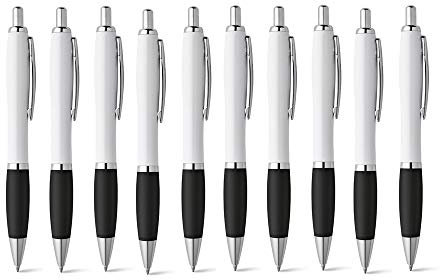 noTrash2003 10er Set Sparset Druckkugelschreiber elegantes Weiss Applikationen mit grosser Farbauswahl Schreibgerät Kuli Kugelschreiber