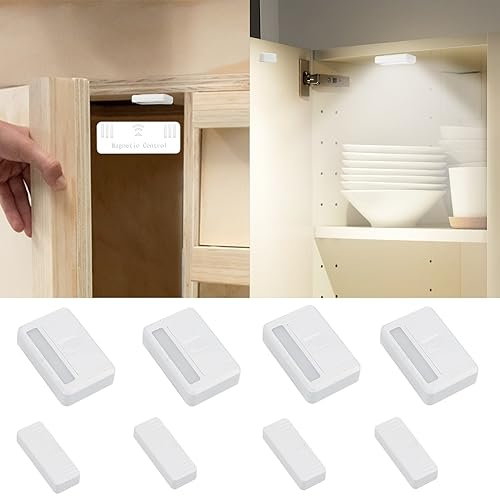 Amagle 4 Pack Door Open Sensor Cupboard Lights Battery Operated, Stick On Wardrobe Light Indoor, Mini LED Chest of Drawers Cabinet Light, Small Battery Powered Lights for Cupboard Sideboard Dresser
