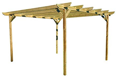 Wooden garden pergola kit - Corbel design rafters (3m x 3.6m 4 posts, Light Green (Natural))