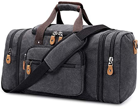 Erweiterbar Canvas Reisetasche Herren 60L / 50L, Weekender Damen Groß, Sporttasche für männer, Duffle Reisen Übernachtung Taschen, Dunkelgrau2