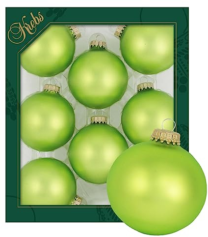 Krebs Glas Lauscha - Weihnachtsdekoration/Christbaumschmuck aus Glas - Unifarbende Kugeln Papagei Grün Samt - Menge: 8 Stück - Farbe: Hellgrün matt - Größe: ca. 7 cm