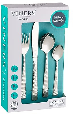 Viners Everyday Glisten 16 Piece 18/0 Silver Stainless Steel Cutlery Set (Packaging May Vary)
