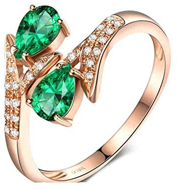 Epinki Donna 18K Oro Rosa Anello 0.6ct Smeraldo Pera Quattro Artigli Anelli FEDI Nuziali Taglia 22