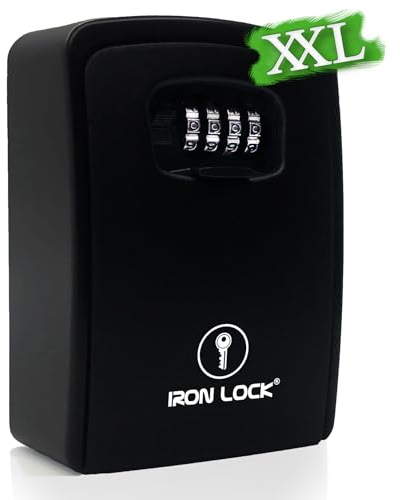 Iron Lock® - XXL Key Lock Box Wall Mount for Keys 4 Digit Combination with Resettable Code with A B Switch Extra Large lockbox Indoor Outdoor Waterproof Big Key Lock Box House Spare Keys Wall Safes