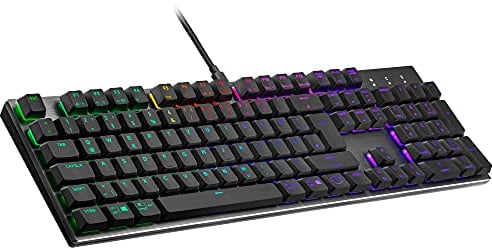 Cooler Master Tastiera meccanica da gioco SK652, retroilluminazione RGB, controllo al volo, alluminio spazzolato, layout tedesco QWERTZ/tasti rossi