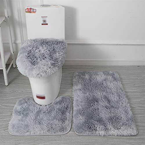Lifup Badteppich Set 3 Teiliges, rutschfeste Shaggy Badematte, Flauschig Contour Badteppich, Langflor Toilettensitzbezug Tie Dye Grau 1
