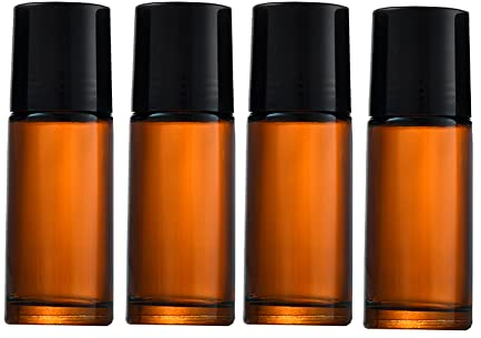 Lot de 4 flacons Roller en Verre de 30 ML pour déodorant, Huile de Massage, déodorant, Flacon à Bille Vide Rechargeable