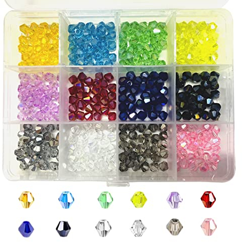 Gocelyn 360pcs 6mm Crystal Bicone Glass Seed Beads, Plated AB Color Faceted Loose Beads for Jewelry Making DIY Bracelet Necklace Findings Earrings Accessories
