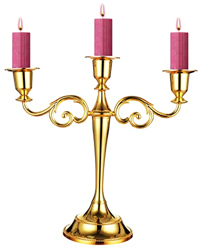 Coolty 3-Armiger Kerzenhalter, Vintage-Kerzenständer, Kerzenhalter für Abendessen, Hochzeit, Party, Heimdekoration, Weihnachtsschmuck (Gold)
