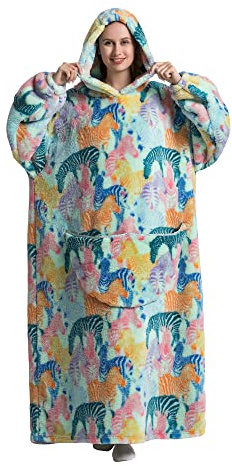 Zhiwei Übergroße Hoodie Decke, Sherpa Sweatshirt Decke, Kapuzenpullover, Blanket Sweatshirt Pullover Flanell, Super Weich und Bequem Kapuzen Deckenpullover Einheitsgröße (Zebra)