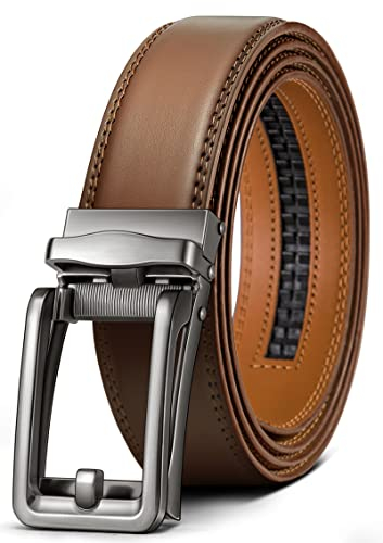 KEMISANT Ledergürtel Herren, Gürtel Herren Automatik Ratsche Leder Gürtel 35mm für Anzug und Freizeit,Mikroverstellbarer Gürtel Passt Überall(Tawny-120cm/34-40 taille verstellbar)