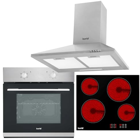 Baridi 4 Zone Ceramic Hob, 5 Function Fan-Assisted Oven & Chimney Style Cooker Hood Bundle - DH188