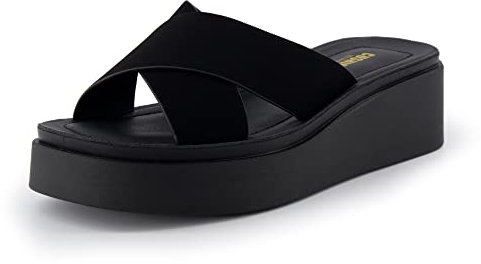 CUSHIONAIRE Pepe Damen Crossband Plateau Sandale mit +Memory Foam, Schwarz 38 EU
