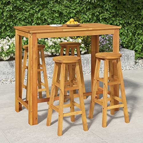 Tidyard Set 5 pz da Bar,da Pranzo,da Giardino,in Legno di Acacia,Set Tavolo e Sedie da Bar da Giardino Esterno Legno,Set Tavolo e Sedie da Cucina Legno,Set Tavolo 120 cm e 4 Sgabelli da Bar Legno