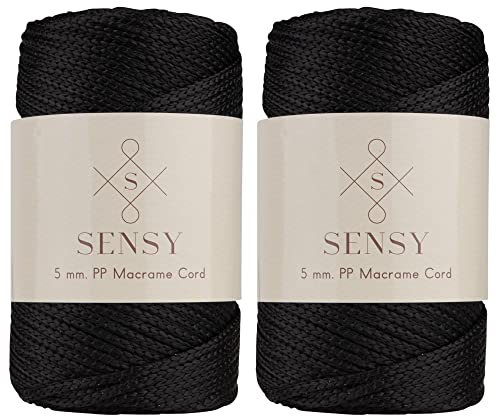 Garnstrange Sensy Premium Polyesterseil - 5 mm 104 Yards 100% Polypropylen-Kordel - Makramee Seil für Häkeltasche und Strickwaren (Schwarz)