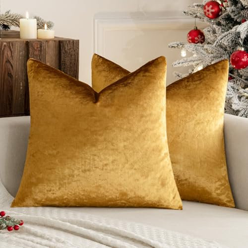 MIULEE Lot de 2 Housses de Coussins en Velours Décoratif Champagne d'or Canapé Taie d'oreiller Super Lisse Doux Decoration Maison Salon Chambre pour Canapé 2 Pièces 50X50CM
