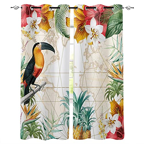 XIANGPEIFBH Tukan-Blume, Tropische Pflanzen, Ananas, Verdunkelungsvorhänge für Kinderzimmer, Wohnzimmer, Fenster, Vorhänge, Vorhang, Fensterbehandlungen 59(W) x(H) 182cmx2pcs