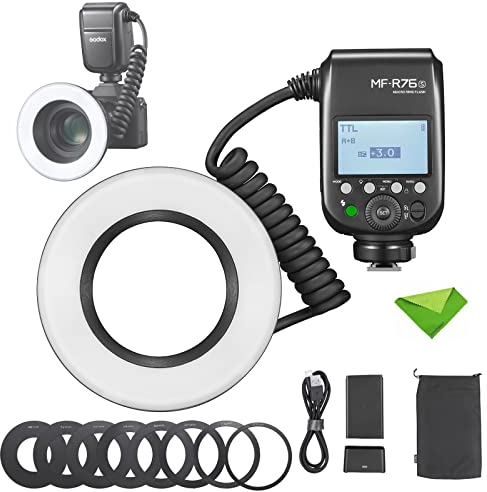 Godox MF-R76S TTL Macro Ring Flash 76Ws HSS 2.4G Wireless GN14 CCT 5900K 550 Full-Power Flashes, 0.1-1s Recycle Time Dual-Flash Tubes Speedlight for Sony Cameras for Animal, Plant Photography, etc