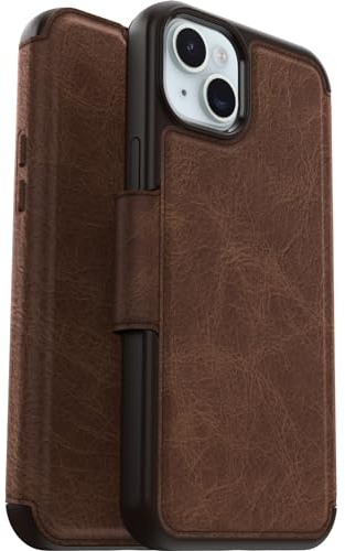 OtterBox Strada Hülle für iPhone 15 Plus für MagSafe, stoßfest, sturzsicher, Premium Lederfolio mit Zwei Kartenhaltern, 3X getestet nach Militärstandard, Braun