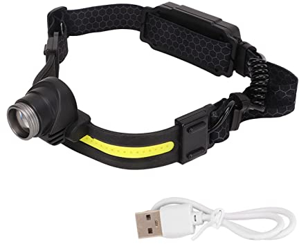 equlup Headlamp, USB Rechargeable LED Headlamp Sensing COB Zoom Main Lamp Headband Flashlight Wide Beam Headband Light for Outdoor Camping Fishing