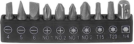 QUARKZMAN 10 en 1 Destornillador Barrena Juego 1/4 Hexagonal Vástago Torx Cuadrado Ranurado Phillips Barrena