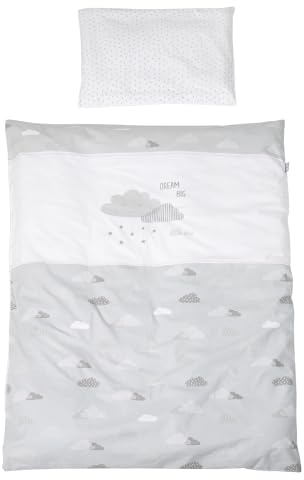 roba Bettwäsche für Babys, wendbar, Dream Big – 2-teilig, 100% Baumwolle, Bettbezug 100 x 135 cm + Kissenbezug 40 x 60 cm, Motiv: Sterne und Wolken