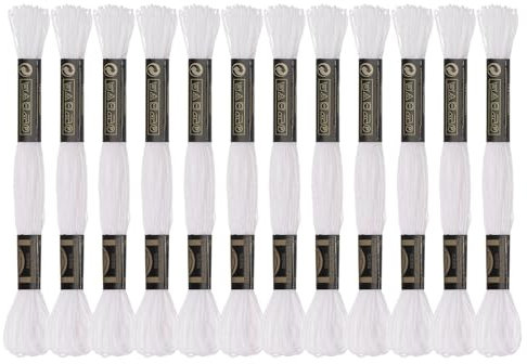 sourcing map 12 Stränge Stickgarn à 8m Lang Baumwolle Thread für Stickprojekte Armbänder Basteln Embroidery Kreuzstich Häkeln (Weiß)