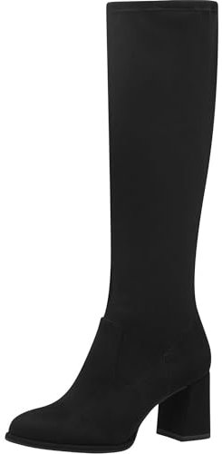 Tamaris Botas de Caña Larga para Mujer, Textiles, Tacón Cuadrado, Veganas, Negro, 37 EU