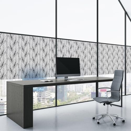 Ambiance Sticker Adhésif Film Fenêtre Anti Regard Occultant - Feuilles Tressées - Autocollant Brise-Vue pour Vitres & Porte de Douche XL - H40 x L200 cm