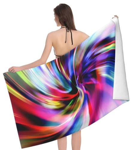 LAMAME Buntes Batik-bedrucktes Strandtuch für Erwachsene, leichtes Strandtuch, tragbares Mikrofaser-Badetuch