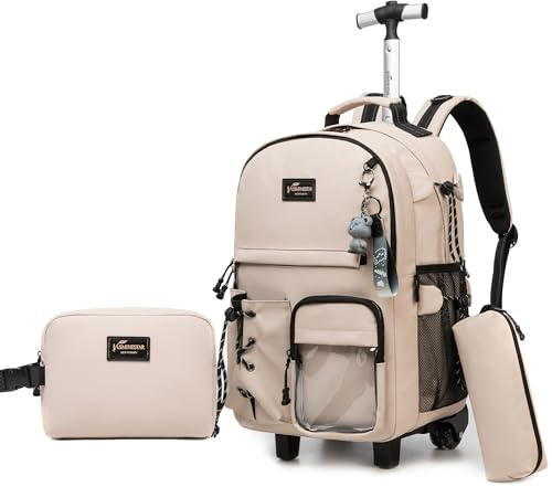HTgroce Trolley Rucksack mit Teenager, Mädchen Rollrucksack, Reise und Schultasche auf Rollen, Lunchkorb und Federmäppchen