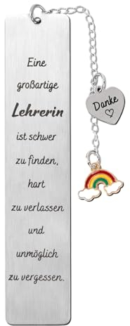 BETESSIN Abschiedsgeschenk Lehrerin - Lesezeichen mit Danke Herz und Regenbogen Charms - Metall Lesezeichen mit Hüllen - Danke Geschenke für Lehrerin zum Abschied und zur Weihnachten