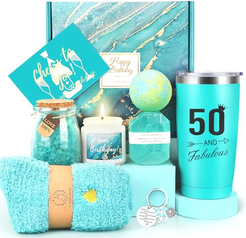 Frerdui 50th Birthday Gifts for Women, Happy 50 & Fabulous Pamper Hampers Gift Basket Box for Her, Unique 50th Birthday Present for 50 Year Old Mum, Sister, Friend, Bestie, Wife or Colleague