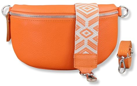 NURPELLE Echtleder Bauchtasche Damen - Stilvolle Gürteltasche mit 2 abnehmbaren/verstellbaren Breiten Gürteln - Crossbody Bag für Frauen-Hochwertige Schultertasche, Vielseitige Alltagstasche-Orange