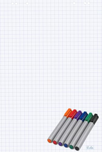 Papiertiger - 5 x Set Flipchart Papier Block 65x98 cm weiß (KARIERT) 80 g/qm - 5 Blöcke à 20 Blatt INKL. 6 x Flipchart-Stifte (Marker) - Whiteboard-Papier & Blöcke - Board Paper für Charts & Meetings