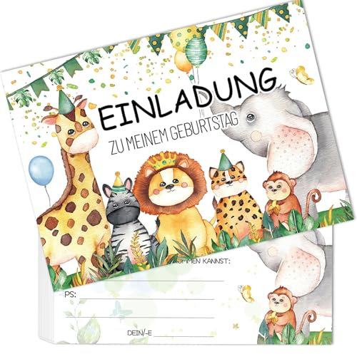 YianHien 12x Waldtiere Einladungskarten Kindergeburtstag für Junge und Mädchen, Waldtiere Einladungskarten Geburtstag Set für Kindergeburtstag Themenparty, Wald Einladung zum Kinder Geburtstag