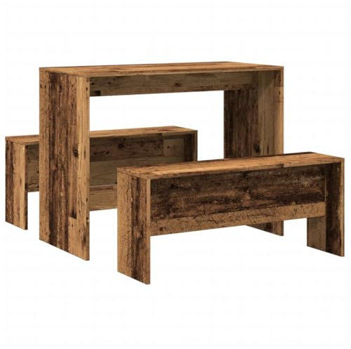 vidaXL Essgruppe 3-TLG., Esstisch mit 2 Essbänken, Sitzgruppe für Küche Esszimmer, Küchentisch Bank Esszimmergarnitur, Altholz-Optik Holzwerkstoff