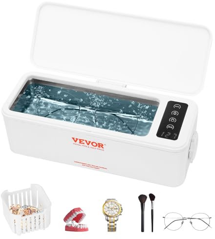 VEVOR Ultraschallreiniger Ultraschall Edelstahl-Reinigungsgerät 15-20 W, 470 mL Ultraschallreinigungsgerät mit Digitaler Anzeige, Weiß Vier Verfügbare Modelle für Schmuck, Brillen, Uhren usw.