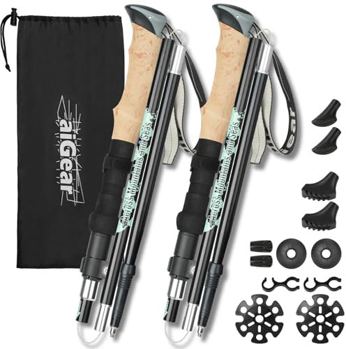 aiGear Premium Wanderstöcke | 2 Pack | Ultraleicht Verstellbare 7075 Aluminium Trekkingstöcke | mit Quick Lock System | für Gehen Trekking Wandern | (105-125cm)
