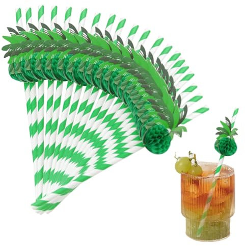 20pcs Summer Decorations Paper Straws, 3D Honeycomb Coconut Tree Green Paper Straws Hawaiian Beach Party Cocktail Drinking Straws Table Decorations Home Bar Crafts DIY, Biodegradable