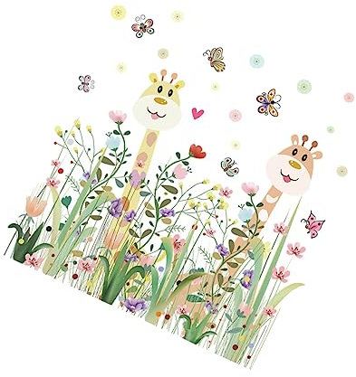 KOMBIUDA Giraffenaufkleber Und Blumenaufkleber Für Kinderzimmer Wanddekoration Für Kindergarten Und Schlafzimmer