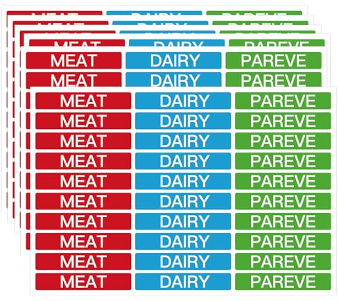 GSCWLD Kosher Kitchen Labels, 300 Pieces, Meat Dairy Pareve Stickers, Waterproof, Color Coded, Dishwasher Safe