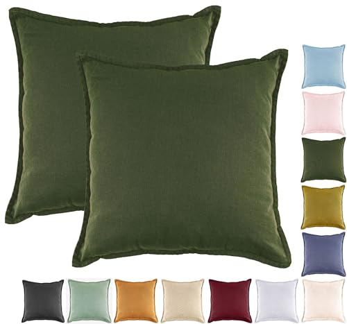 JACK by Mistral 2er Set 45x45cm Kissenhülle Kissenbezug Baumwolle Reißverschluss Leinenoptik, Farbe:Khaki
