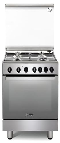 De'Longhi DGX 64 LSG Gasherd, 60 cm, Elektro-Multifunktionsofen mit Grill, 4 Brenner, Design-Linie, Farbe Edelstahl, Energieklasse A