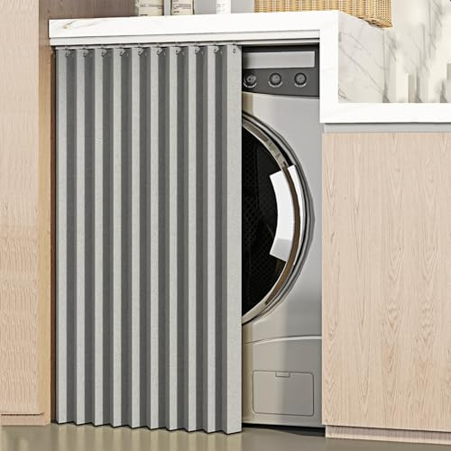 WZSMZKHF Rideau Protection for Machine À Laver Et Sèche-Linge, Imperméable, Anti-poussière et Anti-UV, avec Rail, for Placard Cuisine, sous Evier, Gris(W 60cm x H 60cm)