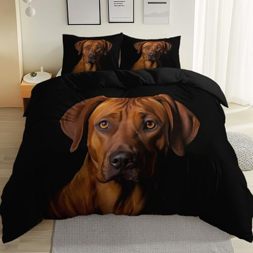 Wendbar Bettbezug Mikrofaser Rhodesian Ridgeback Tierfotografie Druck, 135 x 200 cm mit Reißverschluss, Schwarz Weiche Atmungsaktive Bettwäsche für Kinder Teenager Erwachsene