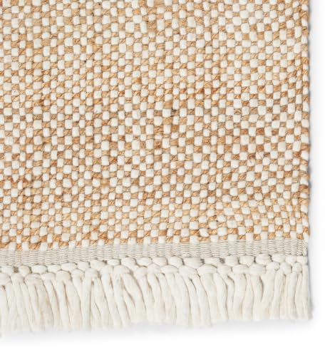 Elegant Floors® Jute-Wolle Teppich Natur | Handgefertigtes Boho Wohnaccessoire mit Fransen im Skandi Stil | Moderner Wohnzimmer Teppich für Boden Deko und Läufer | 300x80 cm