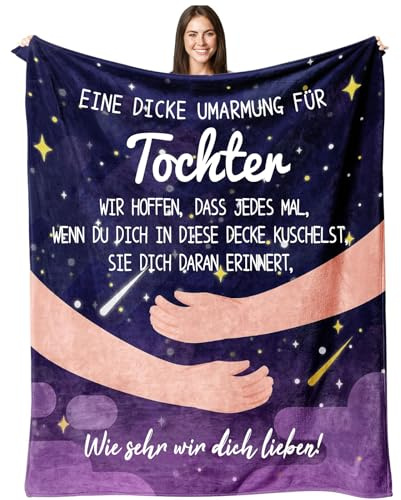Aellowet Geschenk für Tochter, Personalisierte Decke Tochter Geschenke von Mama Papa, Geburtstagsgeschenke für Meine Tochter, 18 Geburtstag Mädchen, Kuscheldecke Flauschig 150 * 200