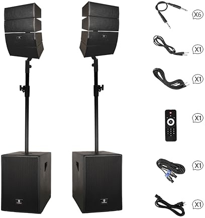 PRORECK 12-Zoll-4000W-DJ-PA-Lautsprechersystem-Kombo-Set mit Bluetooth-, USB-Laufwerk-, SD-Karten-Lesefunktion – Zwei Subwoofer und 8 Line-Array-Lautsprecher Set für Kirche, DJ, Live-Auftritte