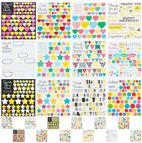 ZSUIQIN Bullet Journal Sticker, 24 Stück Planer Stickers, Scrapbook Stickers, Bullet Journal Zubehör, Wasserfest, für Kalender, Planner, Journal, Notizbuch, DIY Scrapbook (12 Stile, Buntes)